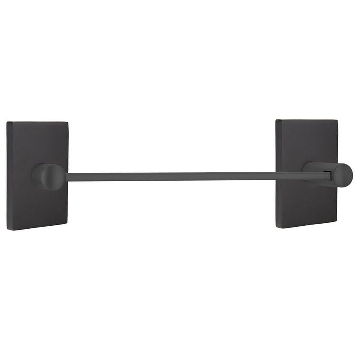 Emtek 12" Modern Brass Towel Bar With Modern Rectangular Rosette 2802412US19 Flat Black