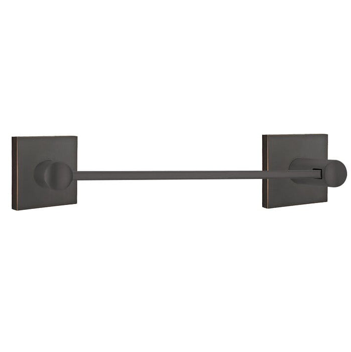 Emtek 12" Modern Brass Towel Bar With Square Rosette 2802410US10B Oil Rubbed Bronze
