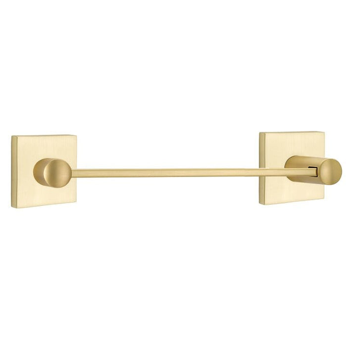 Emtek 12" Modern Brass Towel Bar With Square Rosette 2802410US4 Satin Brass