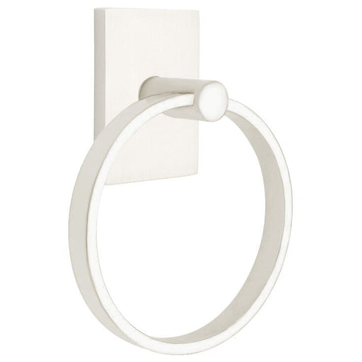 Emtek Modern Brass Towel Ring With Modern Rectangular Rosette 280112US15 Satin Nickel