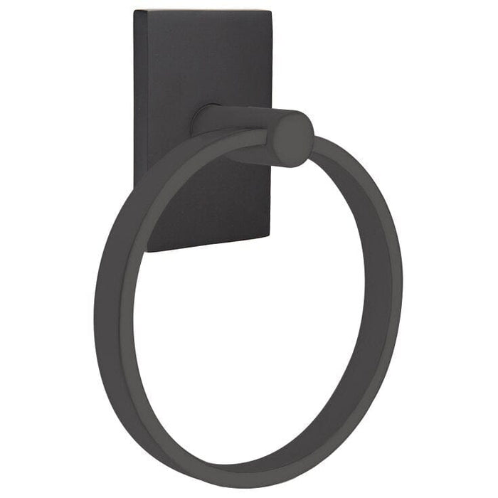Emtek Modern Brass Towel Ring With Modern Rectangular Rosette 280112US19 Flat Black