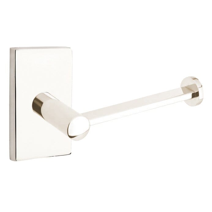 Emtek Modern Brass Paper Holder With Modern Rectangular Rosette 280412US14 Polished Nickel
