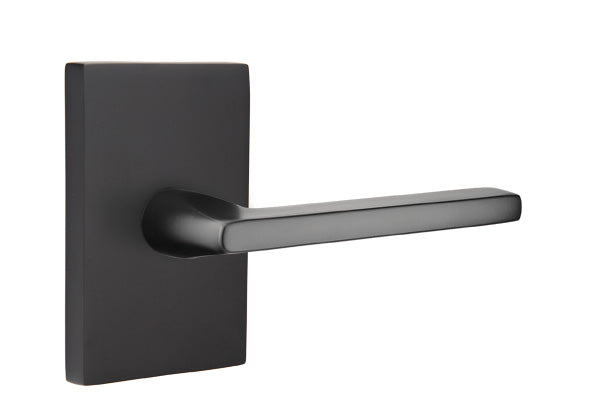 Emtek Helios Door Lever and Modern Rectuangular Rosette in Flat Black