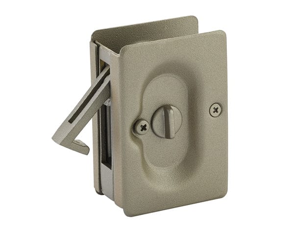Emtek Pocket Door Lock in Tumbled White Bronze
