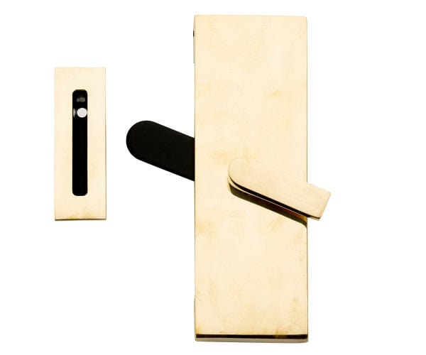 Emtek 222201 Modern Rectangular Barn Door Privacy Lock with Strike in Unlacquered Brass