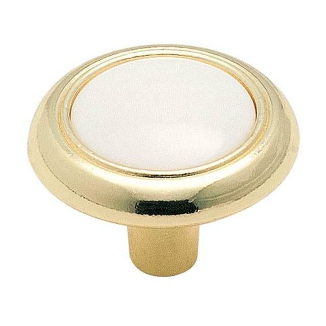 Amerock Allison 1 1/4" Diameter Cabinet Knob in White and Polished Brass