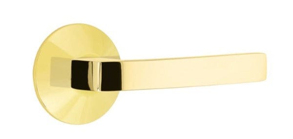 Emtek Breslin Lever with Modern Rosette in Unlacquered Brass