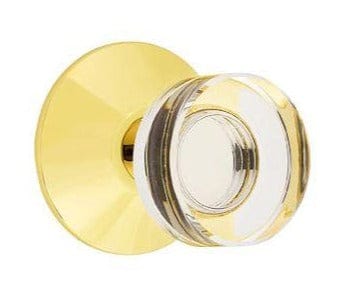 Emtek Modern Disc Crystal Knob with Modern Rosette in Unlacquered Brass