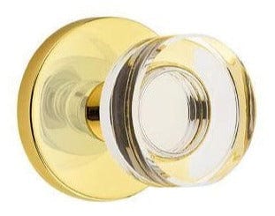 Emtek Modern Disc Crystal Knob with Disc Rosette in Unlacquered Brass