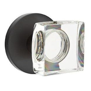 Emtek Modern Square Crystal Knob with Disc Rosette in Flat Black