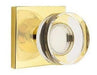 Emtek Modern Disc Crystal Knob with Square Rosette in Unlacquered Brass