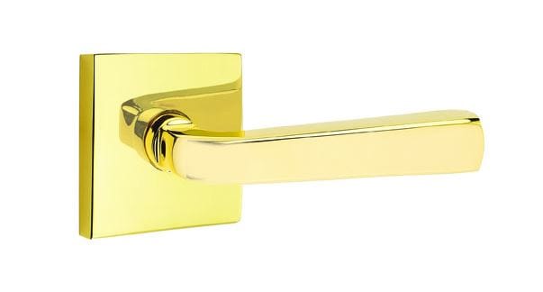 Emtek Sion Lever with Square Rosette in Unlacquered Brass