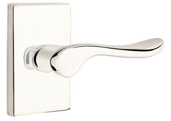 Emtek Luzern Lever with Modern Rectangular Rosette in Polished Nickel