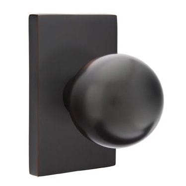 Emtek Orb Knob with Modern Rectangle Rosette in Oil Rubbed Bronze