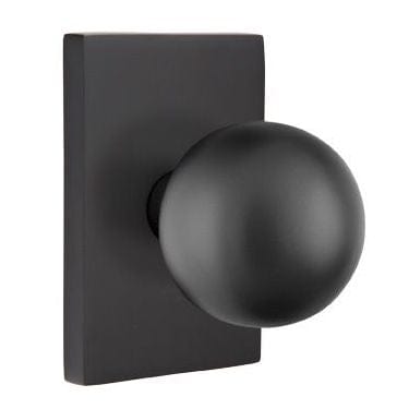Emtek Orb Knob with Modern Rectangle Rosette in Flat Black