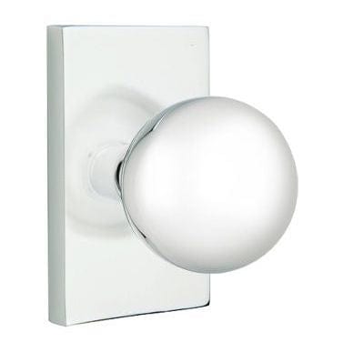 Emtek Orb Knob with Modern Rectangle Rosette in Polished Chrome