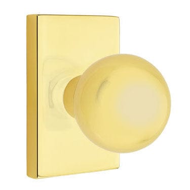 Emtek Orb Knob with Modern Rectangle Rosette in Unlacquered Brass