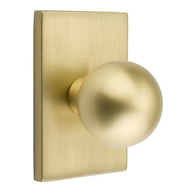 Emtek Orb Knob with Modern Rectangle Rosette in Satin Brass