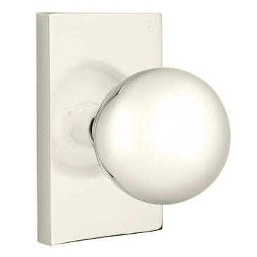 Emtek Orb Knob with Modern Rectangle Rosette in Polished Nickel