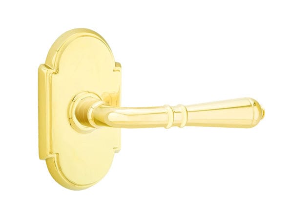 Emtek Turino Lever with No. 8 Rosette in Unlacquered Brass