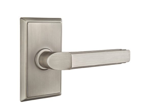 Emtek Milano Lever with Rectangular Rosette in Pewter
